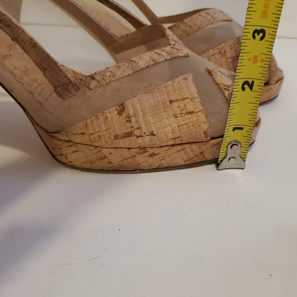 Oscar de la Renta Cork Mesh Slingback Peeptoe Heels Size 9 - Picture 10 of 12